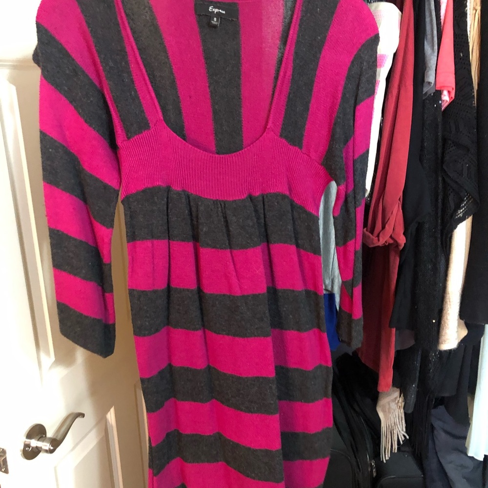 Pink and gray strip dress
